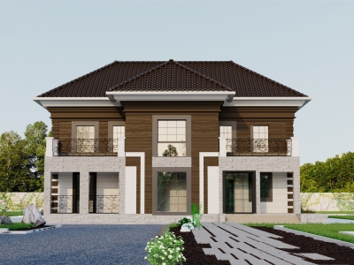 Проект 2 этажного деревянного\ каркасного дома на 2 семьи DD24